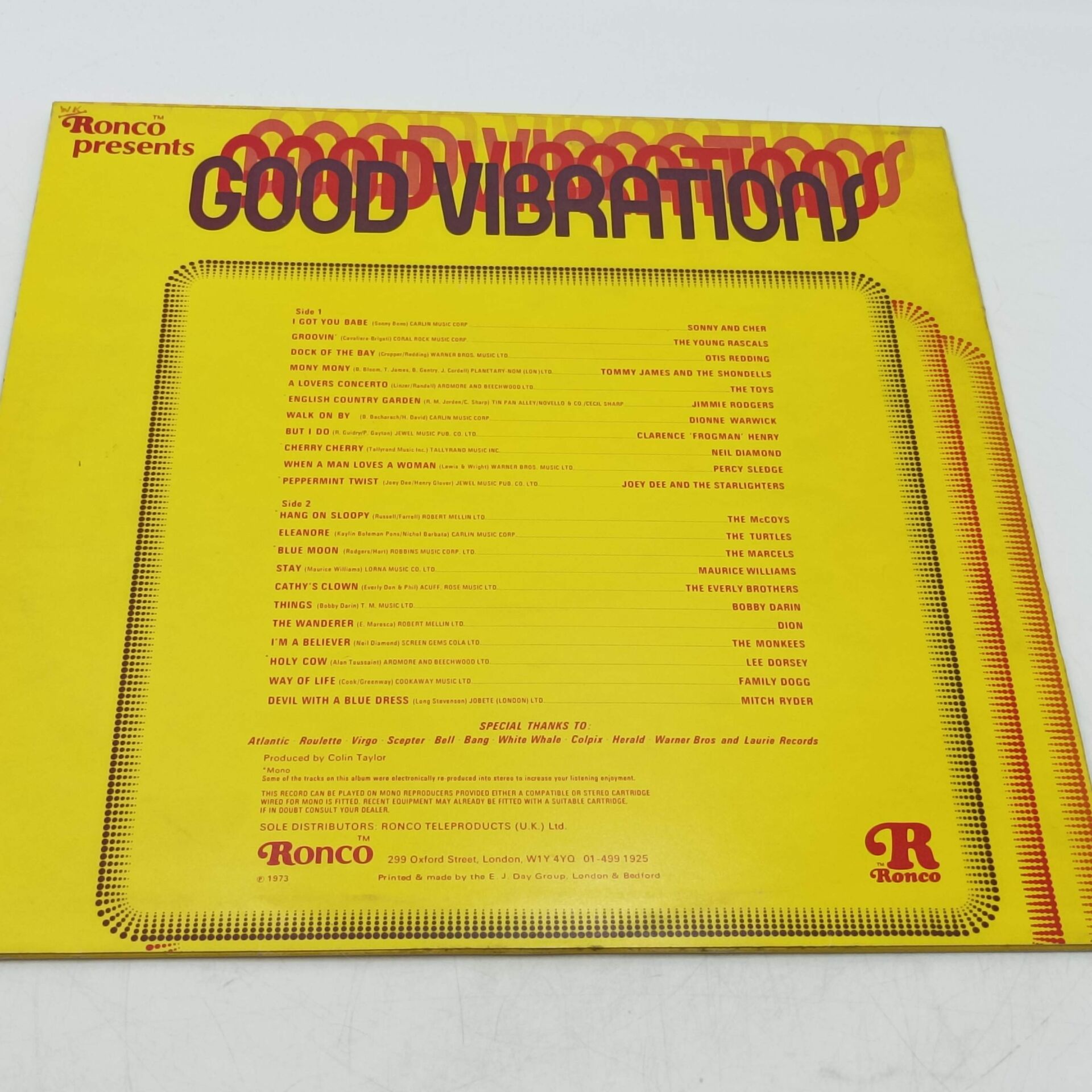 Good Vibrations 22 Original Hits LP (1973) 12″ Record [G+] Ronco RR2004