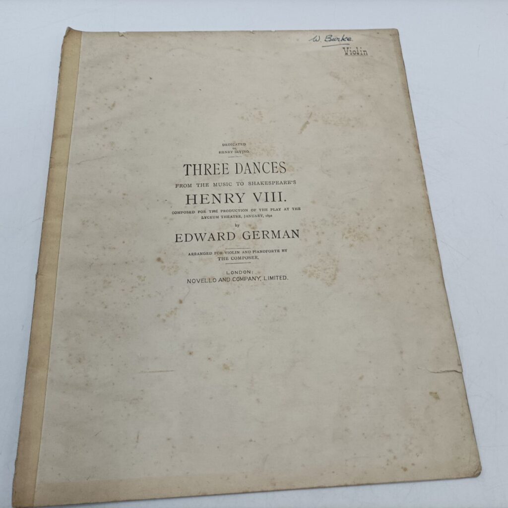 Three Dances from Shakespeare's Henry VIII by Edward German (1892) Lyceum Theatre [F] Violin | Image 1