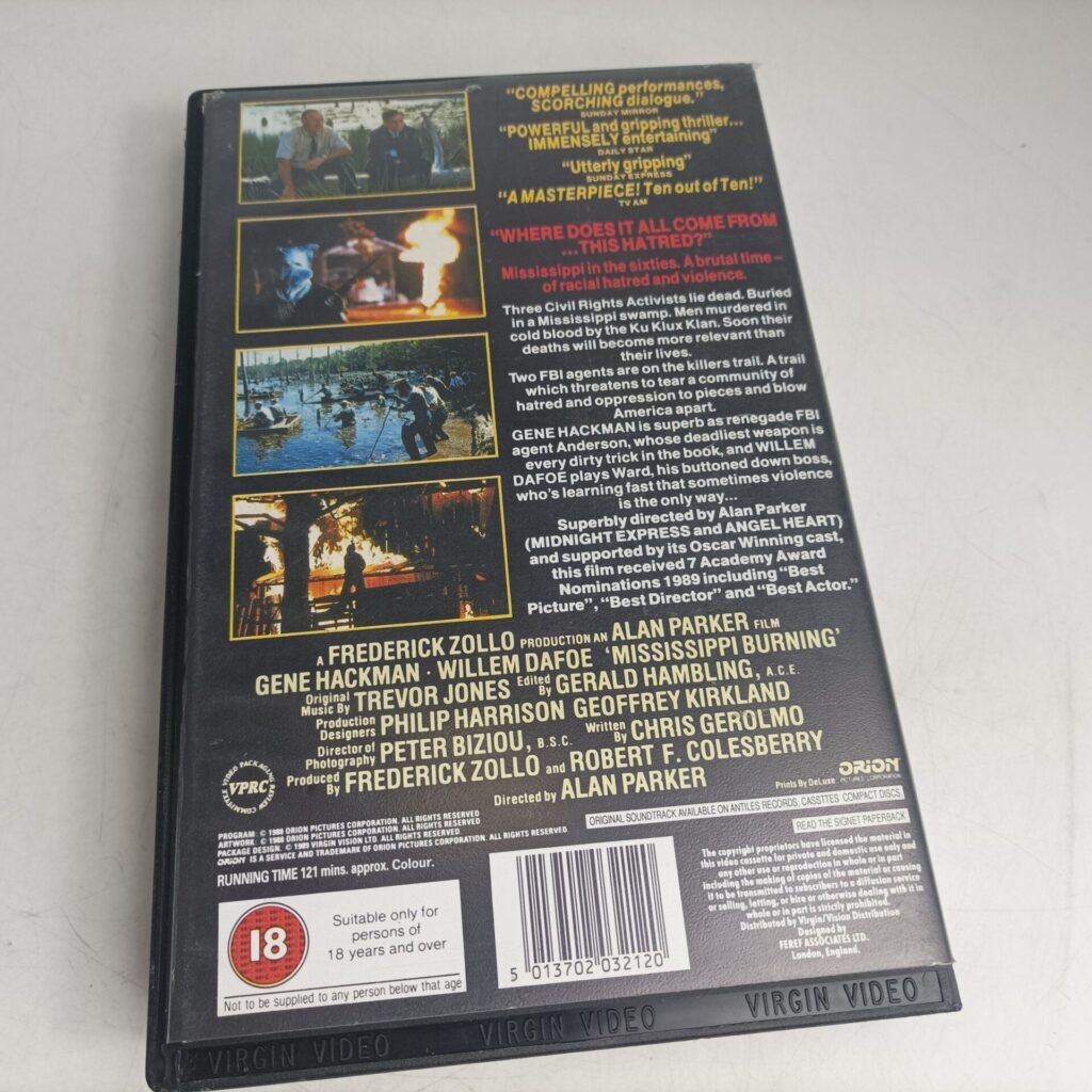 Mississippi Burning (1988) Ex-Rental Big Box VHS Video [G] Virgin Home Video | Image 3